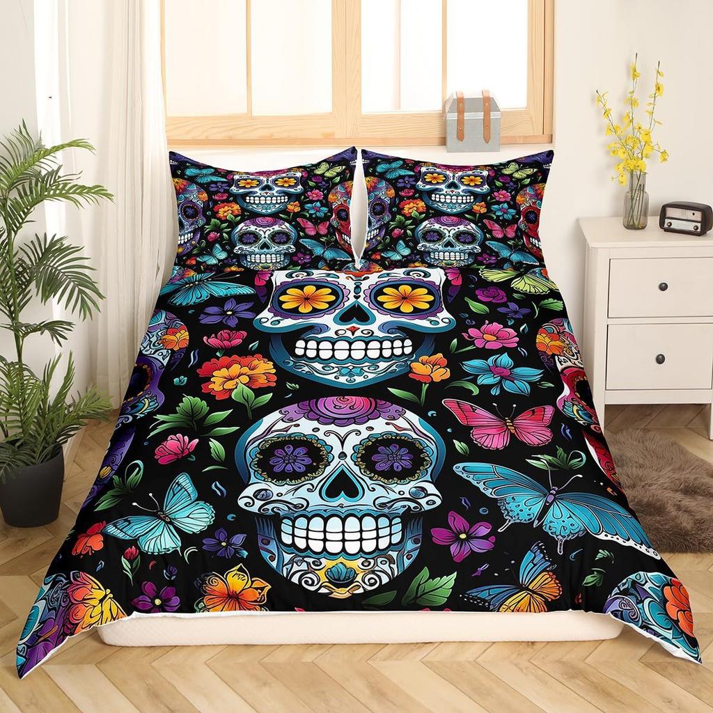 Gothic Skull Flower Three-Piece Digital Printing Bedding