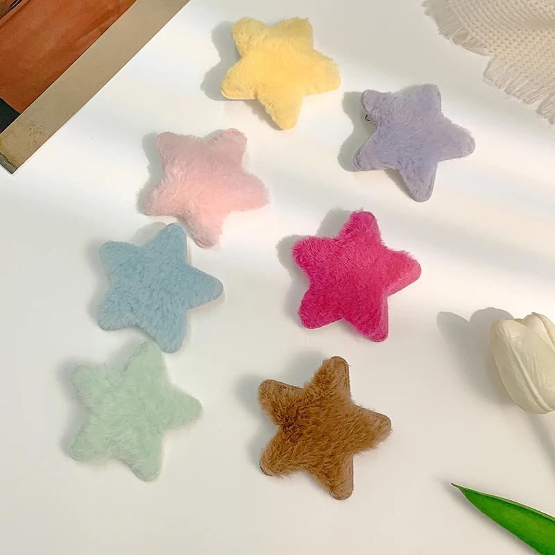 Modische Damen Haarspange mit pastellfarbenem Plüsch-Stern-Design für seitliche Ponypartie und Fransen Süßes und schickes Haaraccessoire