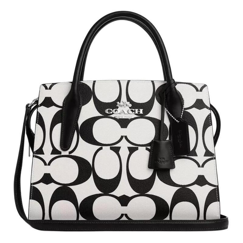 

COACH handbag Andrea 30 Gold Label Logo Classic Presbyopia Zipper Closure Detachable Shoulder Strap Coated Canvas and Leather Tote Bag Tote Shopping срібний