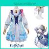 Genshin Impact Kamisato Ayaka Cosplay Kostüm Perücke Blumenkleid Hut Halloween