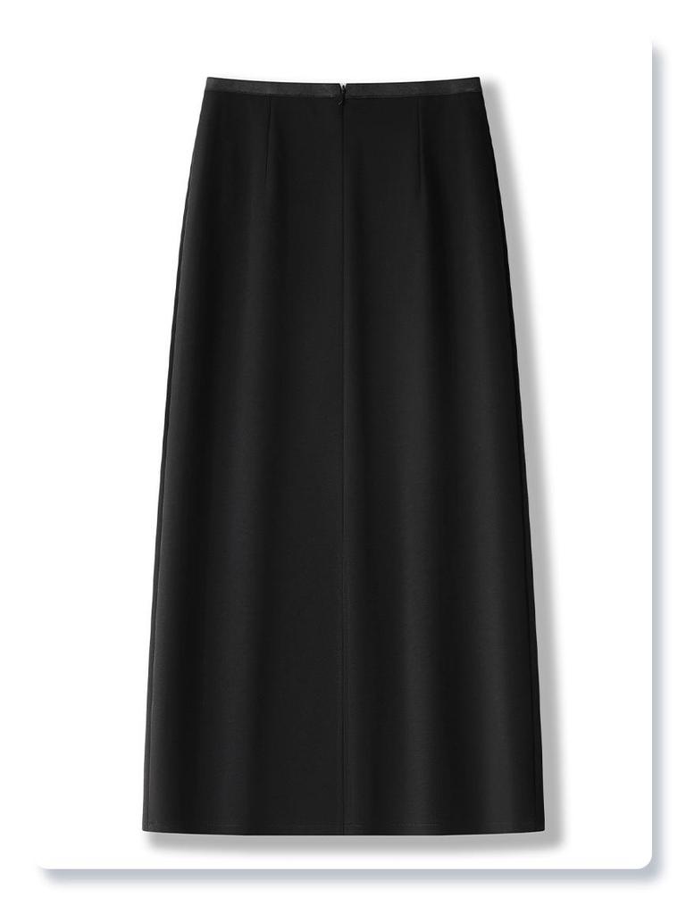 Women's High Waist Black Midi Skirt - 2025 Spring Slimming Design, Long Bodycon Skirt for Petite Frames