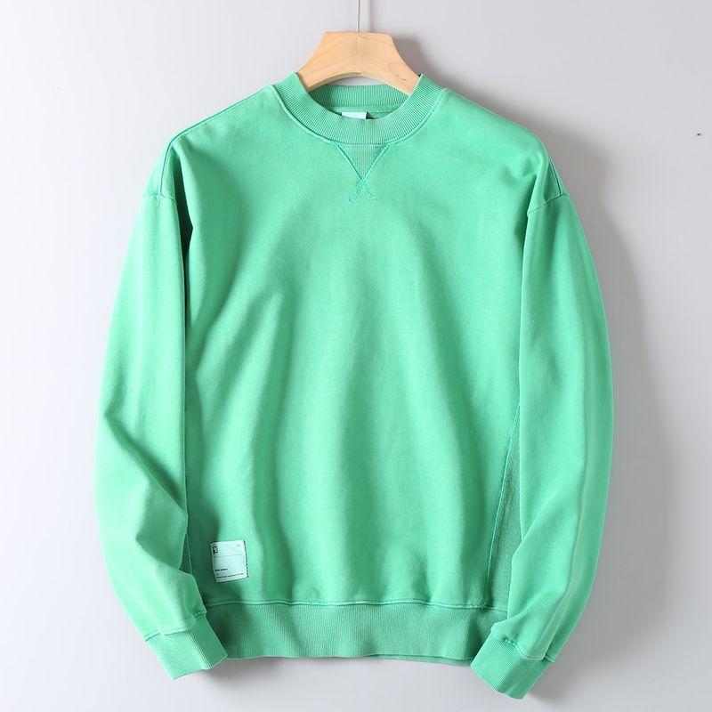 Heavyweight Washed Cotton Terry Crewneck Sweatshirt for Men, Spring and Autumn Vintage Trendy Top Jacket