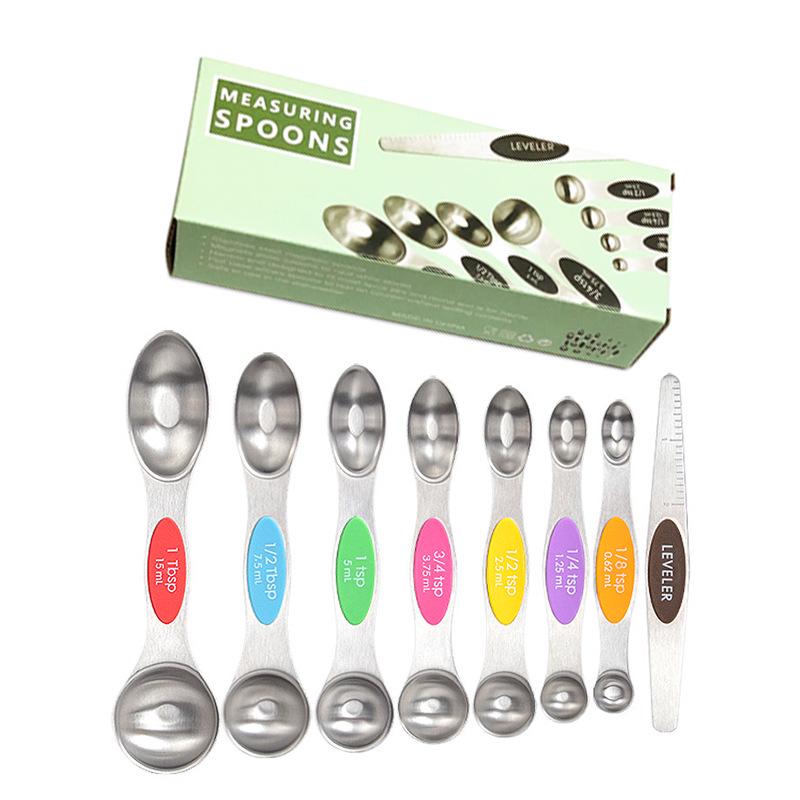 9-Piece Dual-End Stainless Steel Magnetic Measuring Spoons with Gram Scale