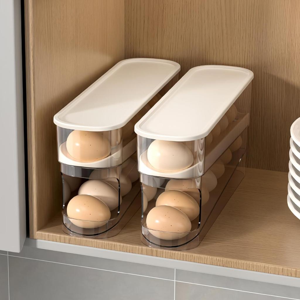 Auto Rolling Fridge Egg Container Space Saving Eggs Dispenser for Refrigerator Storager Automatic Scrolling Egg Rack Holder for Kitchen