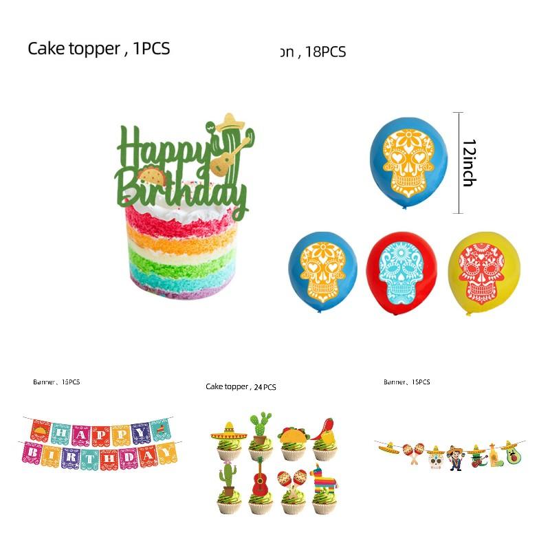 Theme Mexican Children Halloween Birthday Party Decorations Balloon Caketopper