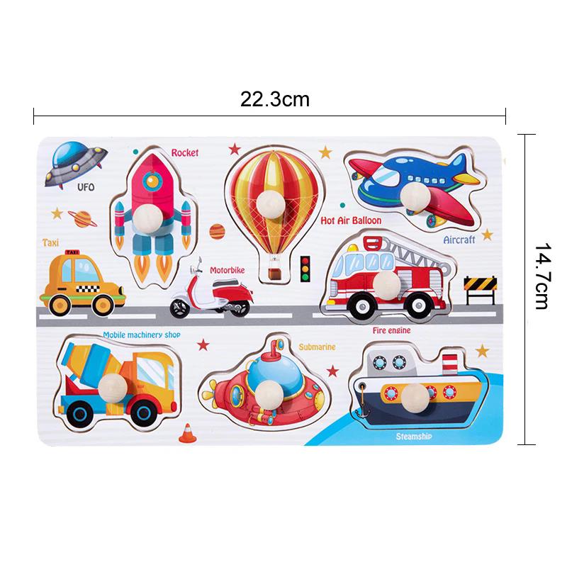 Children Wooden Puzzle Montessori Toys Cartoon Animal Traffic Hand Grab Boards Early Learning Educational Toy for Kids TMZ