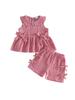 Adorable Infant Girl Floral Romper Set with Matching Headband and Ruffled Shorts 2 Piece Summer Outfit for Toddler