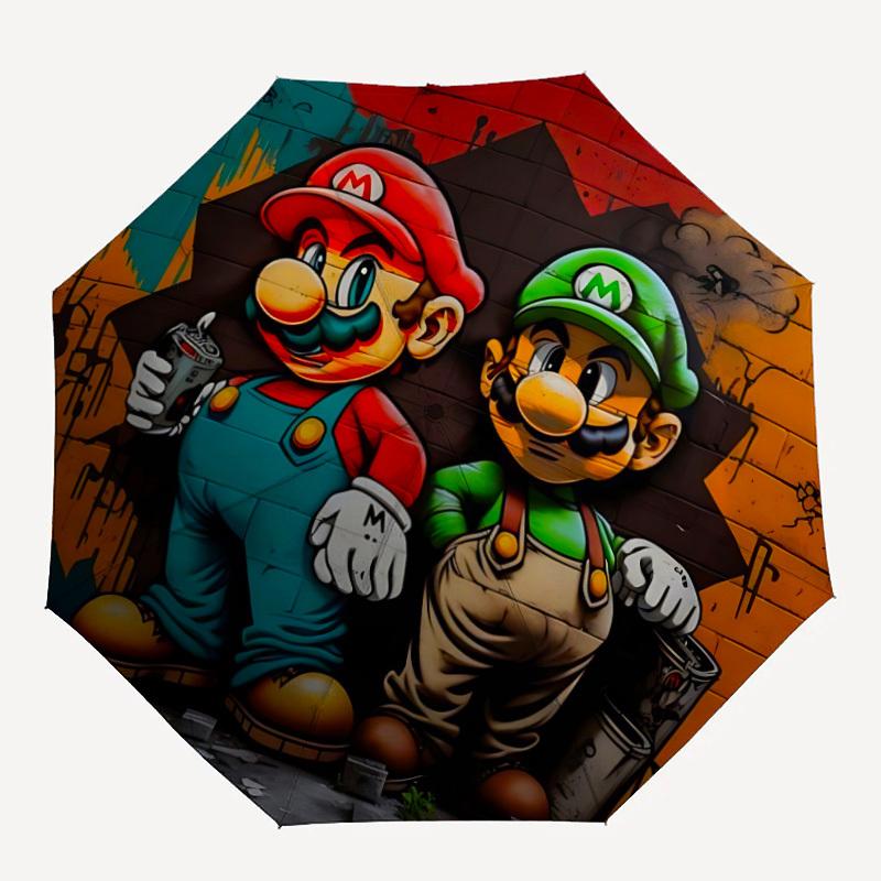 

1pc Mario Graffiti Streetart Automatic Folding Cute Umbrella - Lightweight, Retractable Design with 8-Rib Durability, Perfect for Outdoor Adventures