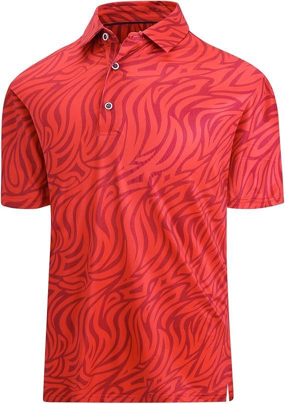 Stylish short-sleeve polo shirt with abstract pattern, versatile for casual and active wear.