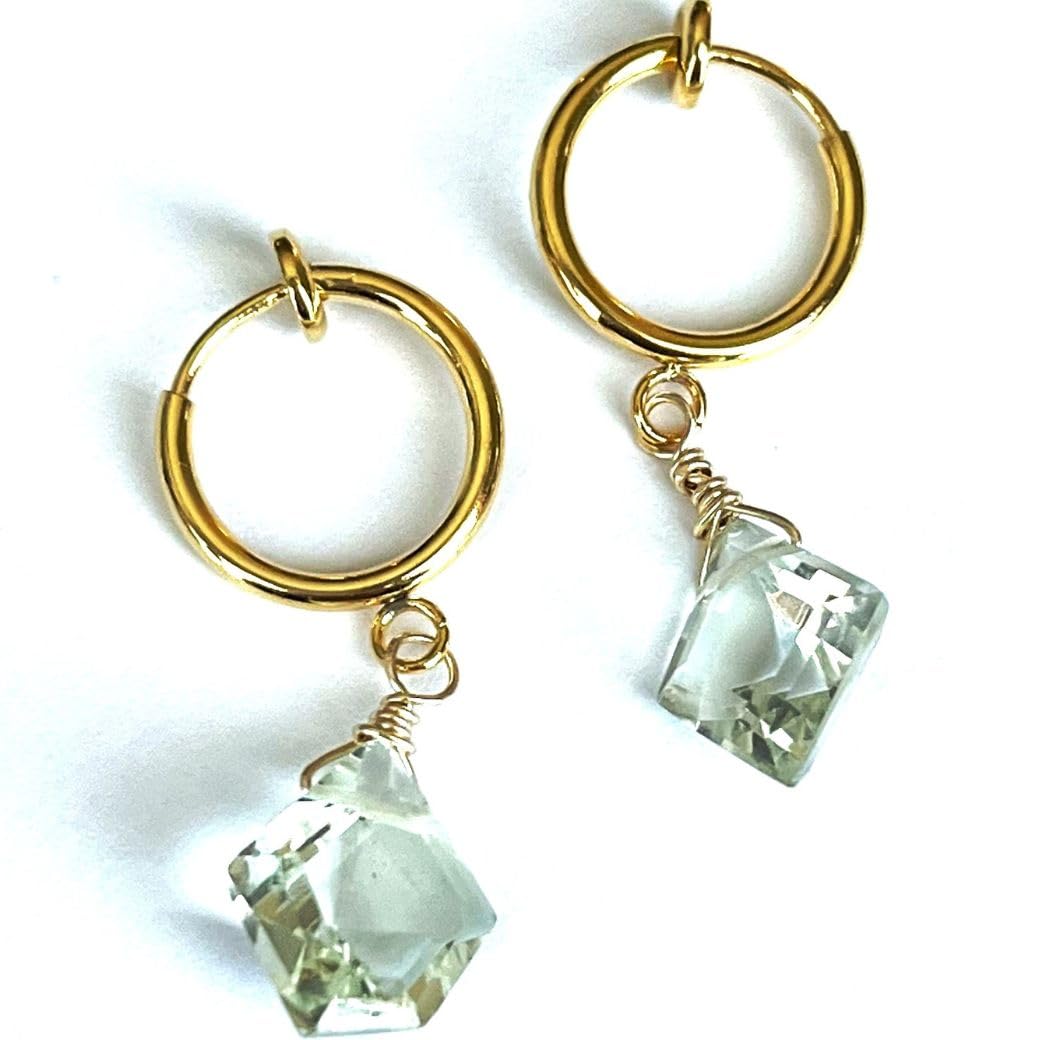 

натуральный одиночный без зеленого аметиста [comimi] Серьги-клипсы, камень, женские серьги, кольцо, камень, отверстия, легкие, гипоаллергенные, зелёный