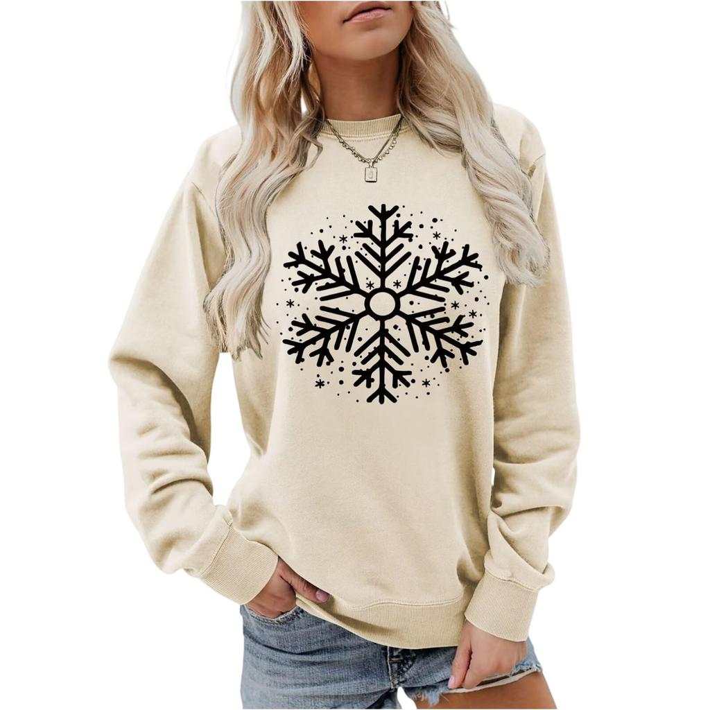 Women's Loose Comfortable Casual And Fashionable Round Neck Snowflake Pattern Printing Long Sleeved Sweatshirt