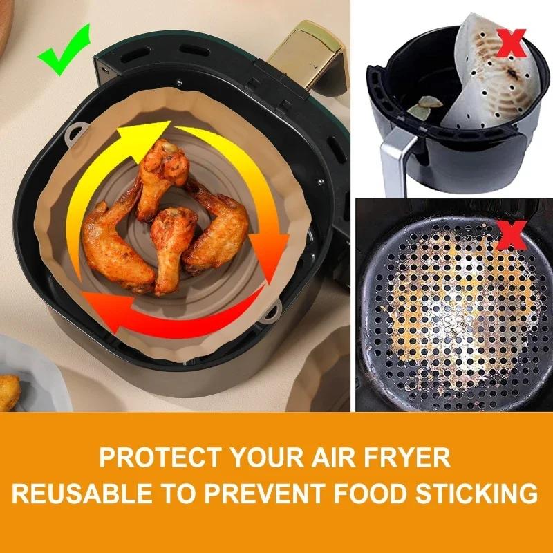 20cm Silicone Basket Reusable Air Fryer Pan Oven Baking Silicone Tray Airfryer Pot Pan Liner Mold Pizza Fried Chicken Tools