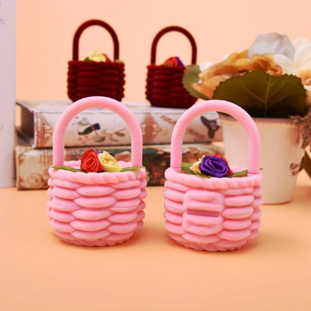Cute Design Flower Basket Ring Box Velvet Material Ring Box Case Jewelry Ring Box Jewelry Display