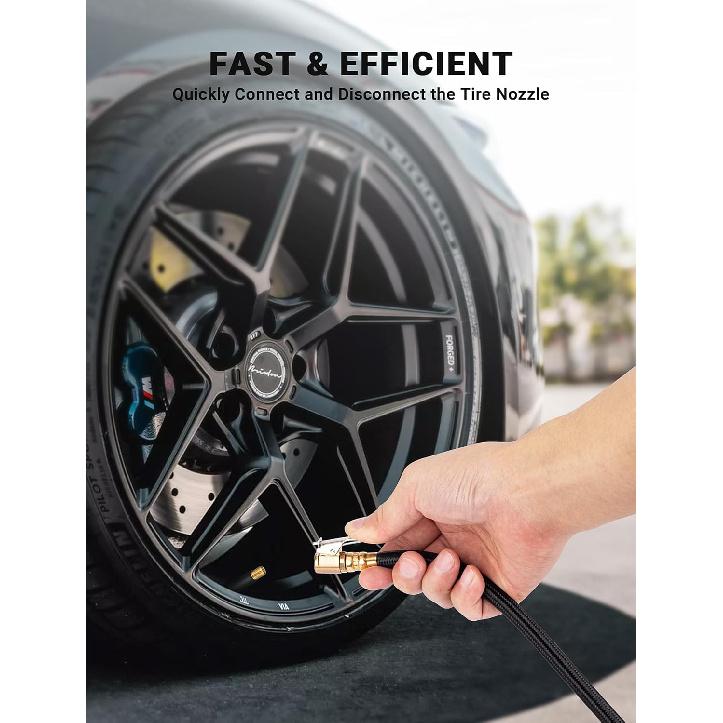 12'' Tire Inflator Extension Hose, Tyre Pump Clip-On Air Chuck Adapter for Quick-Inflation Lock, High-Pressure Tube Quick Connect for Car Motorcycle