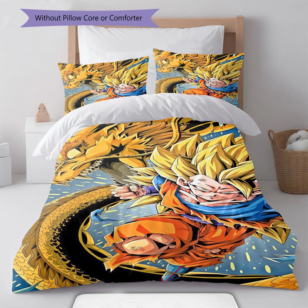 Son Goku Pattern Bedding,Quilt Set Quilt Cover Pillowcase Home Birthday Gift (1 * duvet cover + 2 * pillowcase, without core)