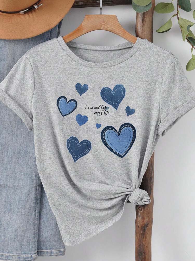 

Женская футболка с принтом ковбойского сердца для подарков на День святого Валентина Модная футболка с круглым вырезом и коротким рукавом Повседневная женская одежда 4XL