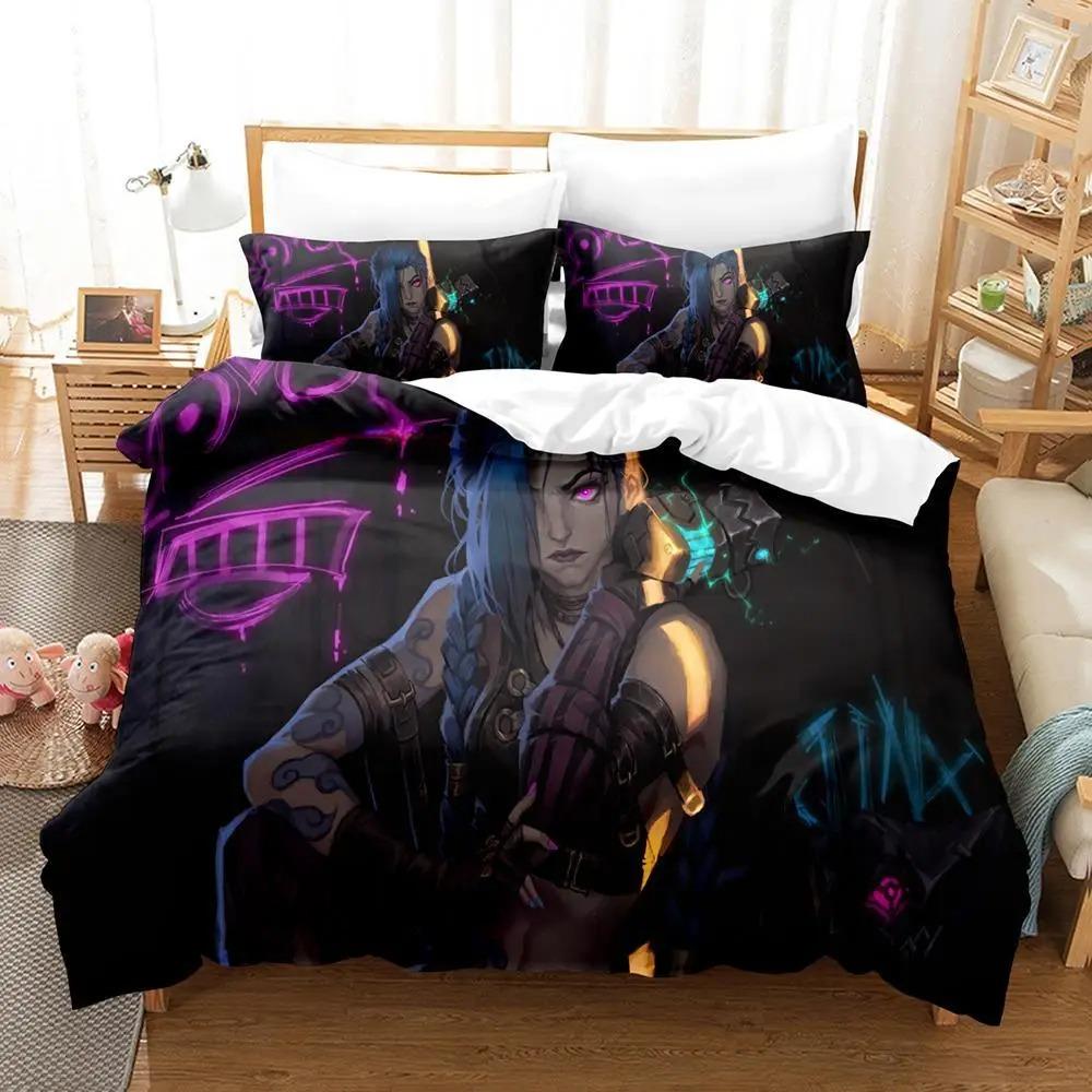 New Jinx Lol Bedding Set Single Twin Full Queen King Size Bed Set Aldult Kid Bedroom Duvetcover Sets 3D Anime Bed Sheet Set