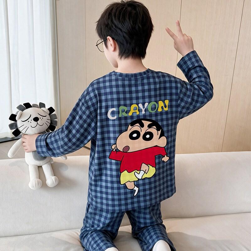 Boys Cotton Pajama Set Long Sleeve Thin Winter Sleepwear Kids 8 Years Cartoon Print Comfortable Home Wear