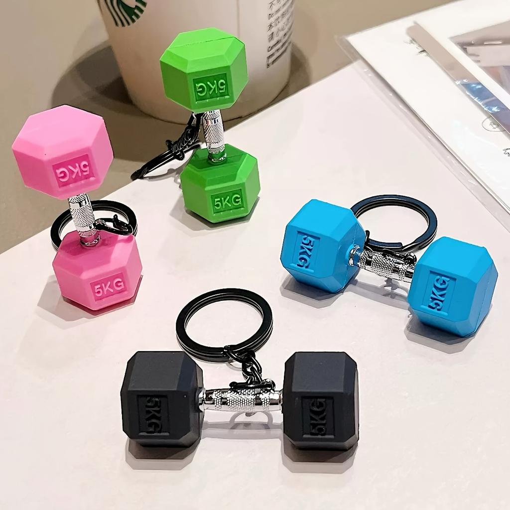 Mini Dumbbell Keychain Set with Silicone Fitness Key Ring, Sports Theme, Detachable Ring Closure, PVC Material - Perfect Party & Christmas Gifts
