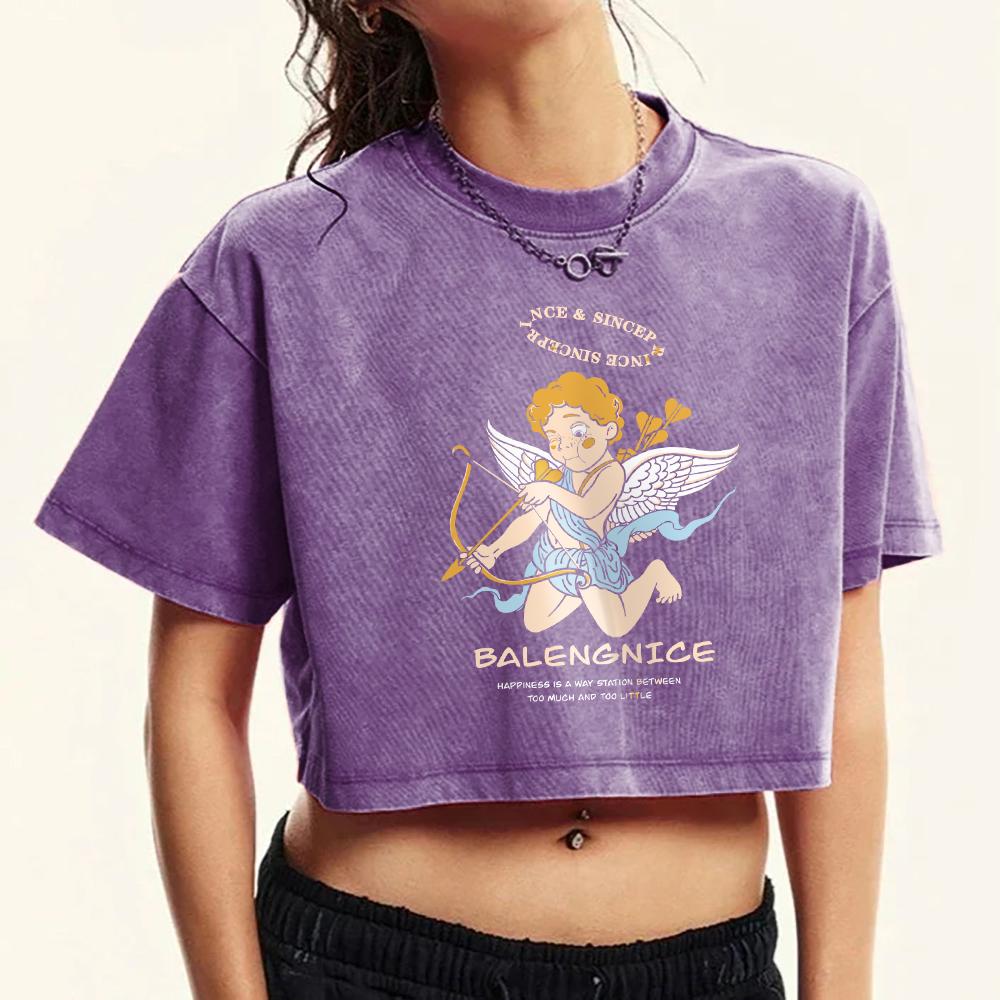 The Little Goddess Of Archery Prints Washed T Shirt Women Cotton Fashion T-Shirt Retro Fitness Tops Comfortable Tee