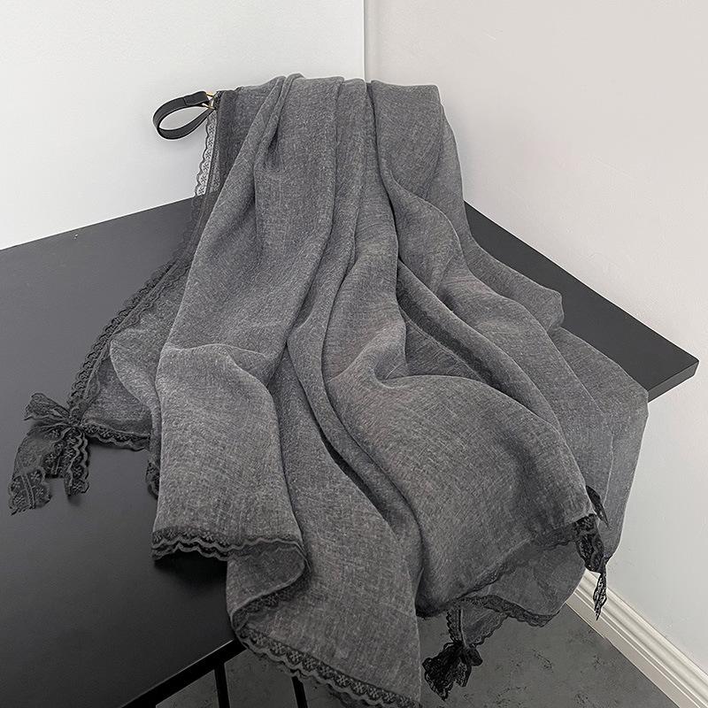 Eșarfă Subțire de Modă High-end Nouă de Primăvară și Vară Design Trendy Nișă Eșarfă cu Fundă din Dantelă