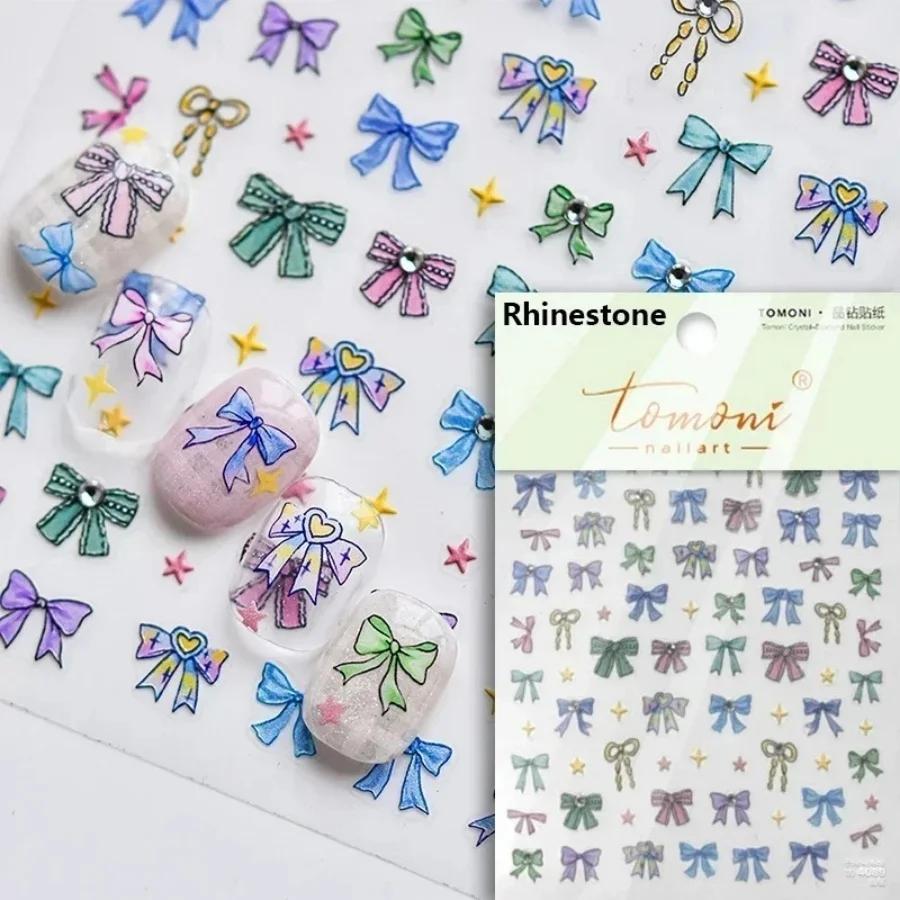 5D Cute Rabbit Love Peach Blossom Flower Yellow Nail Art Stickers Bowknot DIY Self Adhesive Rhinestone Manicure Decals