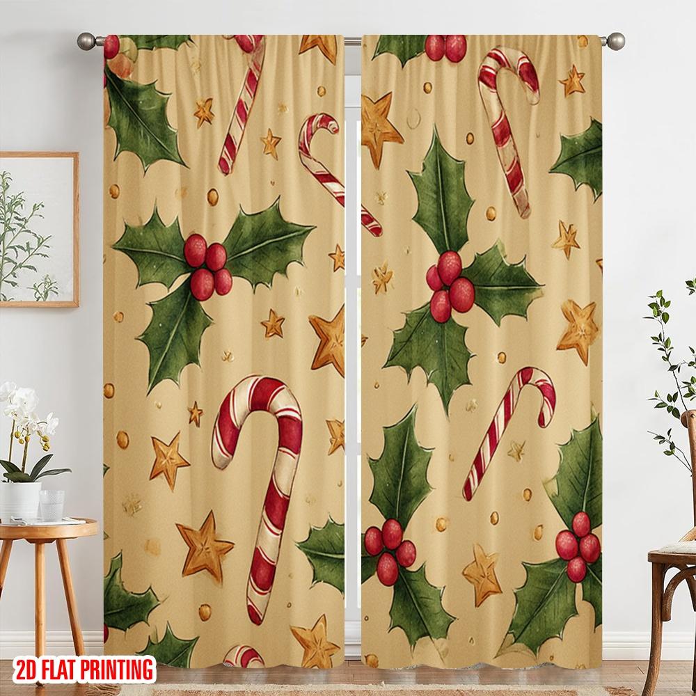 2 Stück, 2D-Flachdruck Kreative Vorhänge Weihnachtsmann mit Geschenk1 Vielseitiger Polyesterstoff (ohne Stange) Art Deco Festlich für
