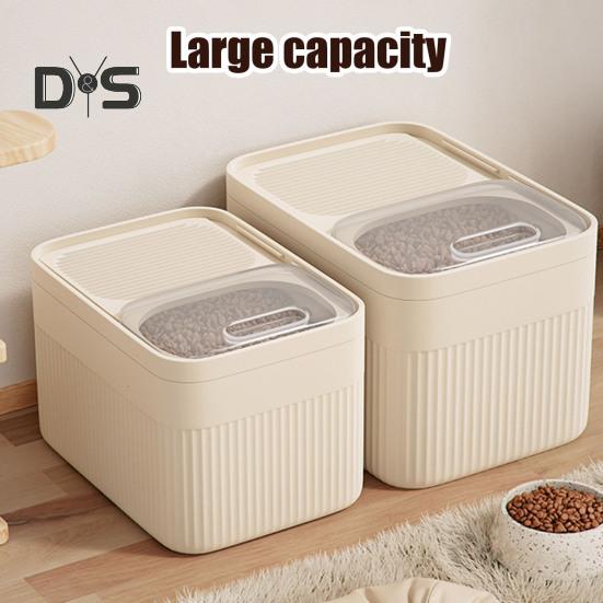 Grain Storage Barrel with Built-in Measuring Cup Clear Cover Large Capacity Wide Mouth Airtight Pet Food Container
