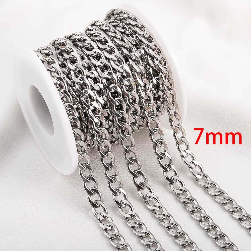 No Fade 1M Stainless Steel Cuban Keel Figaro Chain for Needlework DIY Chunky Necklace Bracelet Jewelry Making Materials Supplies