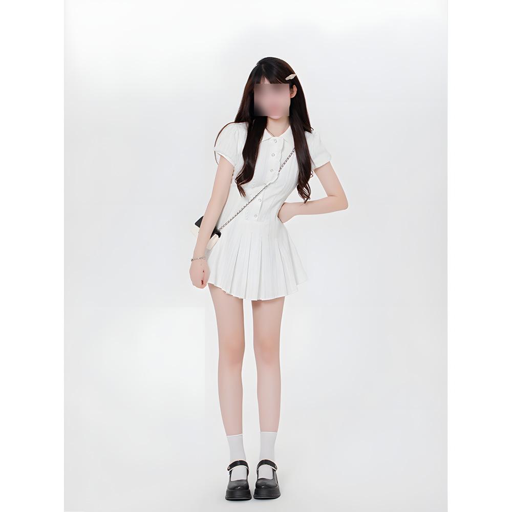 

Академический стиль рукава-пузыри белое платье-рубашка детское летнее темпераментное с юбкой с завышенной талией XL- (recommended 110-60kg)