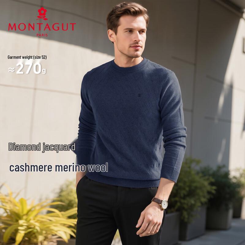 

MONTAGUT Men s Round Neck Wool-Cashmere Blend Sweater M