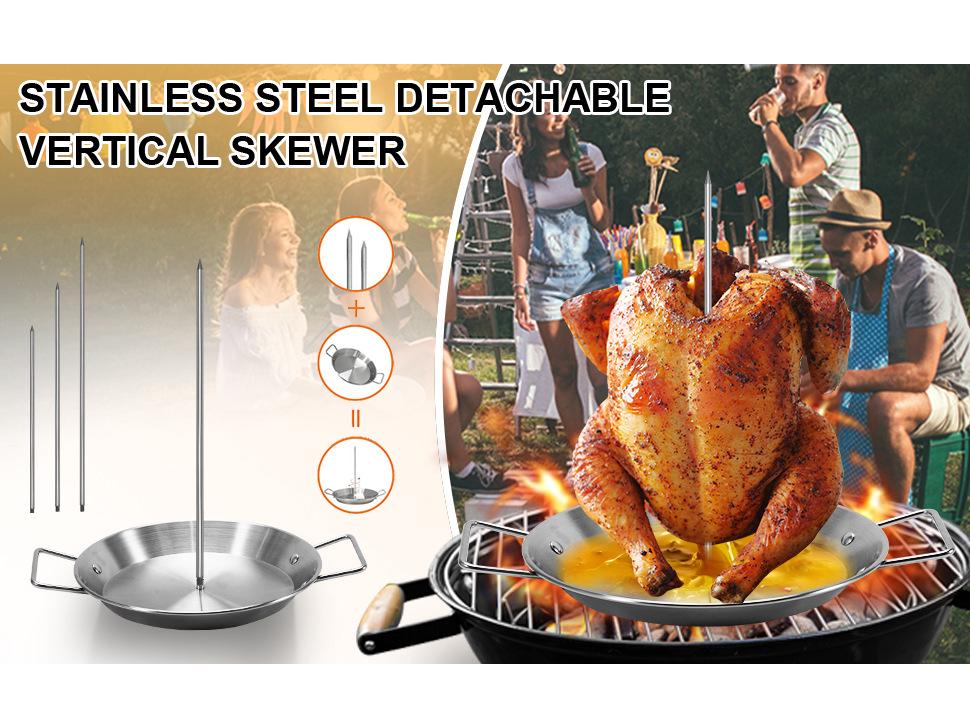 Stainless Steel Vertical BBQ Pot Set: 3 Removable Brackets, Gloves, Oil Bottle, Brush & Hooks