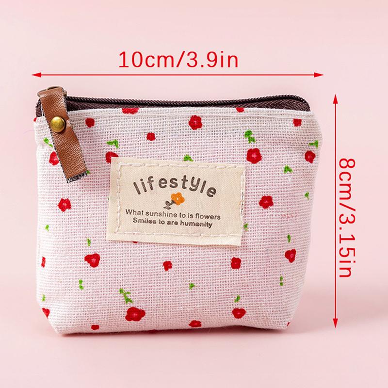 Flower Pattern Coin Purses Small Fresh Canvas Coin Wallet Lady Girls Earphone Coin Key Money Storage Bag Zipper Pouch