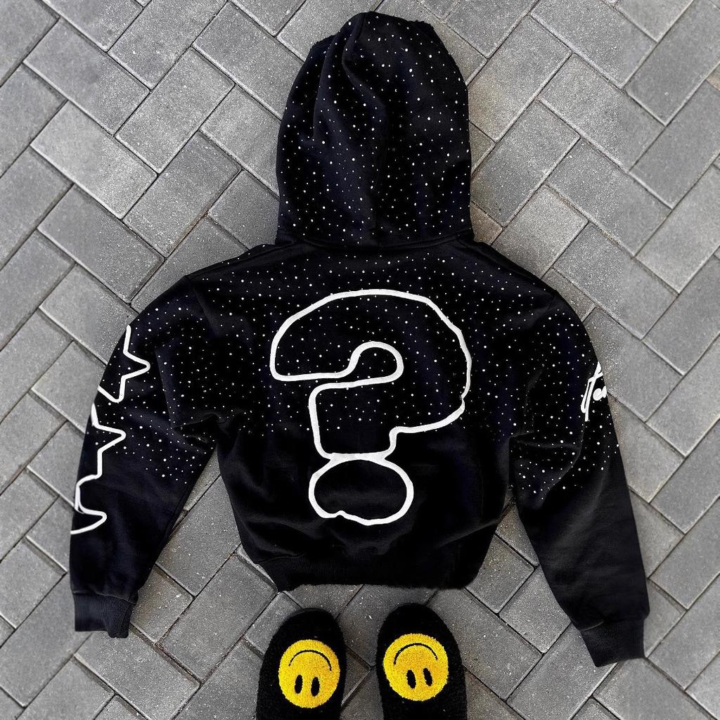 Y2K Trendy American Letter Pattern Loose Casual Hooded Zipper Retro Hoodie Fashionable Jacket