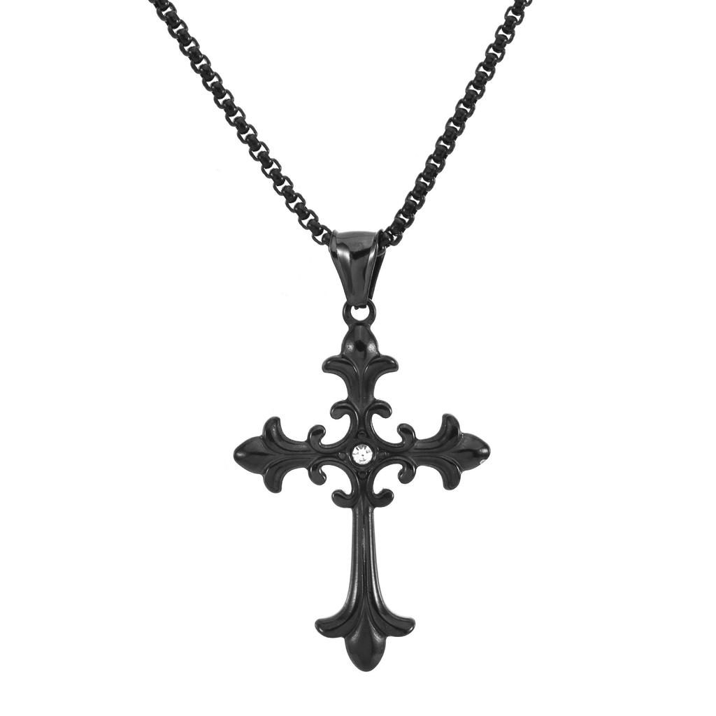 European and American Titanium Steel Hip Hop Cross Personality Men's Necklace Pendant Gothic Premium Versatile Street Sweater Chain
