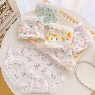 Women's Lace Underwear Cute Briefs Mid Waist Seamless Underpants Cute Cartoon Panties Female Lingerie