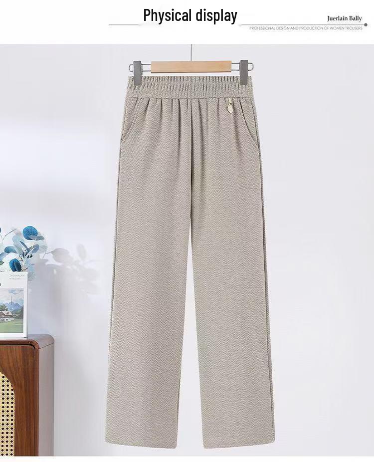 High-Waisted Woolen Herringbone Wide-Leg Pants, Plus Velvet, Thickened and Slimming, for Middle-Aged and Elderly Women