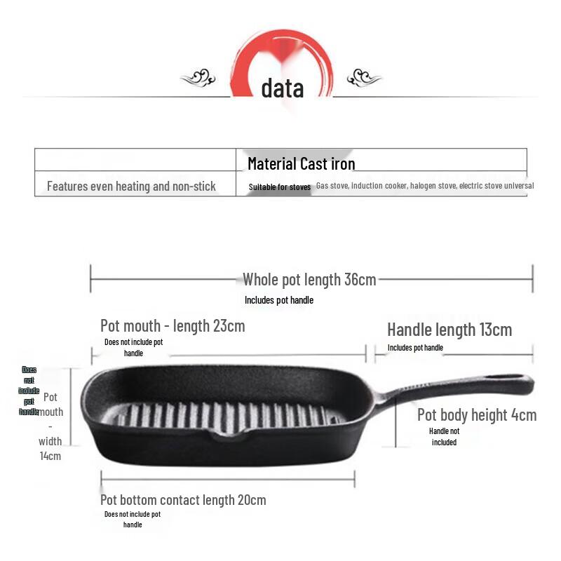 ZISIZ 24cm Gusseisen Gerillte Steakpfanne