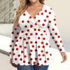 Women's Plus Size Shirt Long Sleeve  Print Top Pleated Casual V-Neck Top
