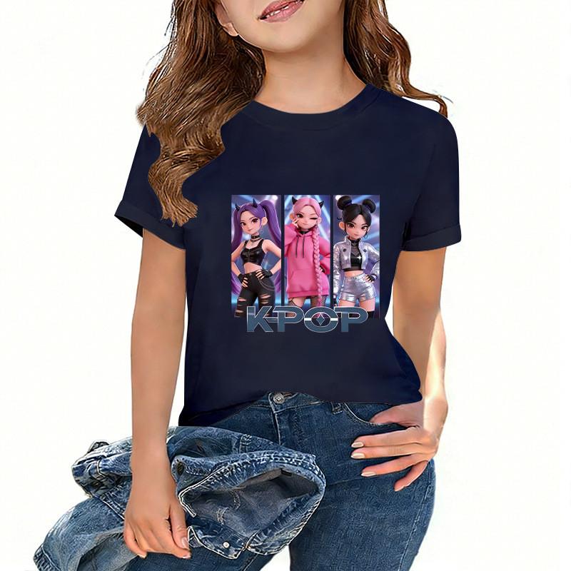 Kids Girls Kpop Hunters Zoey Mira Rumi Print Short Sleeves T-shirt