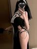 Sexy Summer High Slit Cheongsam Nun Dress Role-playing Uniform Dress Elegant Tank Mini Dress Sweet SM Exotic Women Dress 3XPC