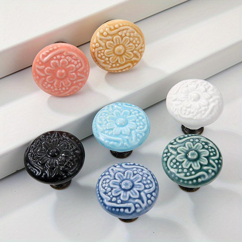 2 ks Keramické zásuvkové úchytky s retro vzorem, Dveře domácích skříněk, Jednootvorové úchytky se šrouby
