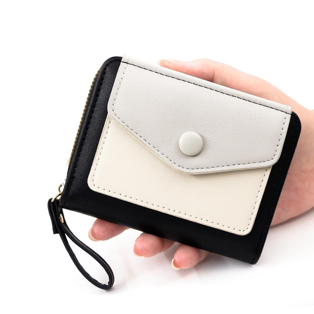 

Women Short Wallet Pu Colorblock Accordion Card Holder For Daily Use чорний