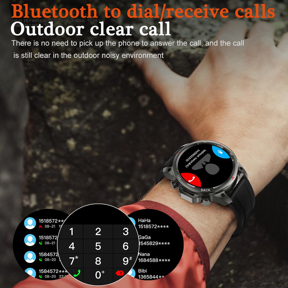 Neue 1,53" Bluetooth Anruf Smartwatch Gesundheitsmonitor mit Taschenlampe Kompass NFC 400mAh Outdoor Herren Smartwatches für IOS Android