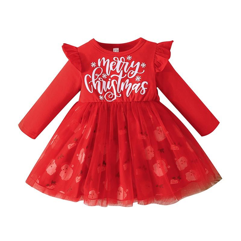 Baby Weihnachtskleid für Mädchen Cartoon Weihnachtsmann Kleider Festival Party Kleid Frohe Weihnachten Babykleidung Mädchen Weihnachtskleid