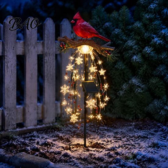 Outdoor Decorative Red Bird Stakes Solar Garden Stake Light, Waterproof Landscape Lamp with Warm Glow, Powered Lights Metal Yard Decor for Pathway
