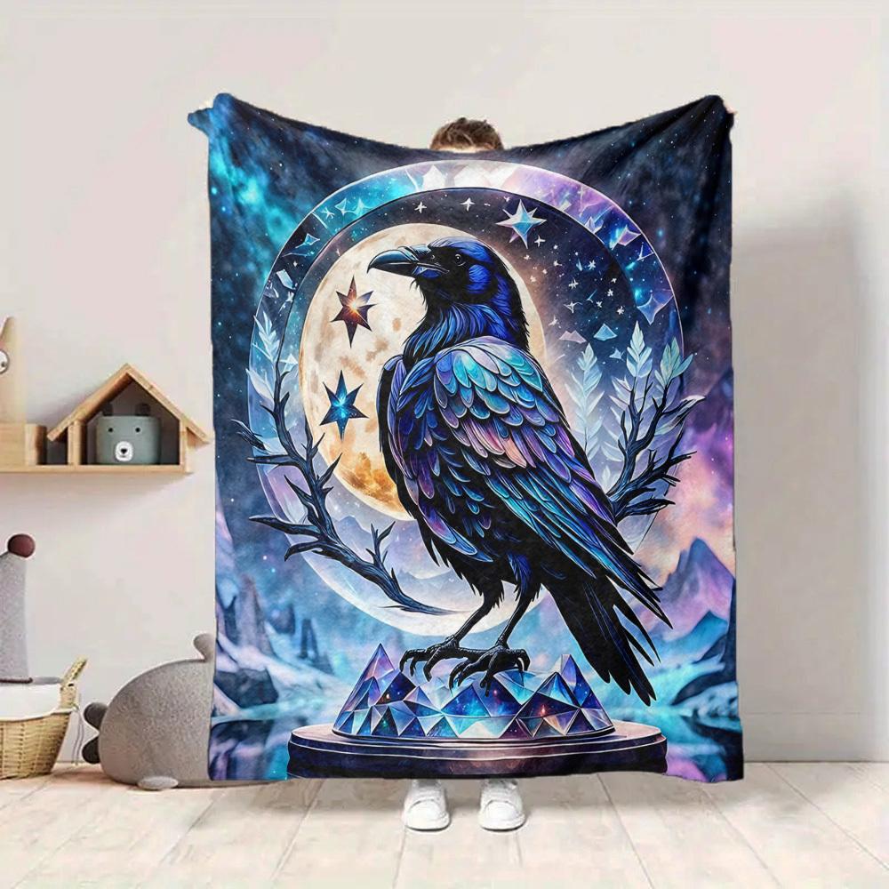 1pc Moon Raven Lightweight Flannel Blanket, Comfortable and Warm Blanket, for Office and Camping Sofa Bed, Livingroom136