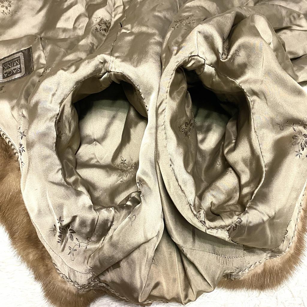 Total Length 74cm SAGA MINK Silver Saga Pastel Mink Real Fur Coat Jacket Long Brown Women's Size 13 Voluminous