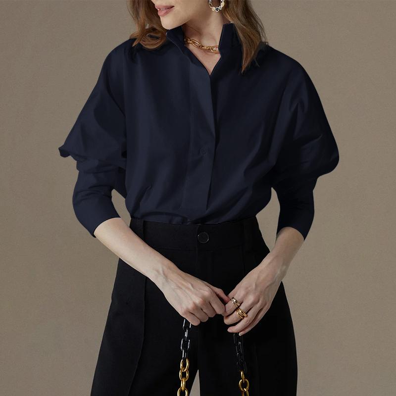 ZANZEA Women Classic Collar Loose Casual 3/4 Sleeve Plain Blouse