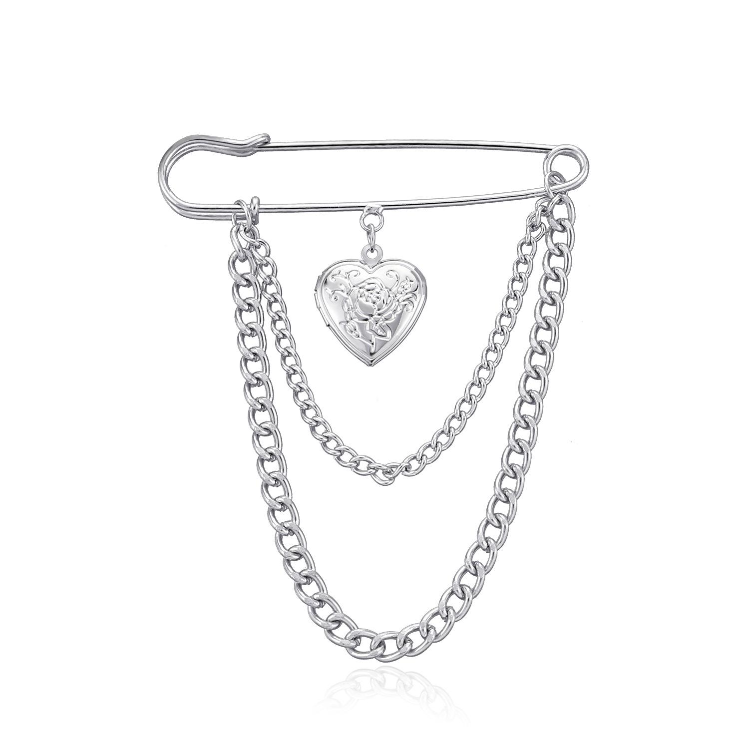 

Creative openable relief love brooch, retro light luxury trend chain pin accessories